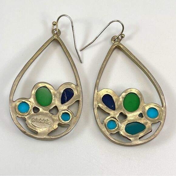 Vintage Chico's Blue Green Open Teardrop Earrings Chico's Big Drop Blue Green - Picture 5 of 7